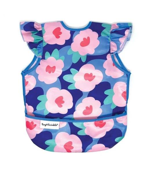 Mess-proof ruffle bib - Blue floral Tiny Twinkle from 6 months