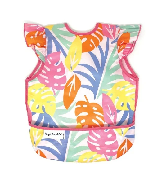 Ruffled bib Mess-proof - Pink Palm Tiny Twinkle 6m+