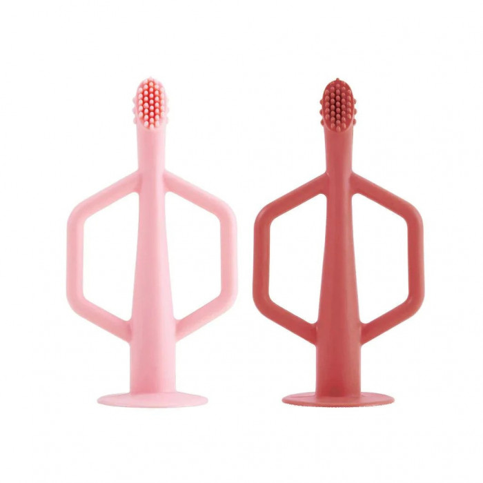 2 brosses à dents d'apprentissage en silicone Rose / Bordeaux