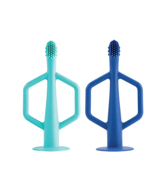 2 brosses à dents d'apprentissage en silicone Menthe / Bleu