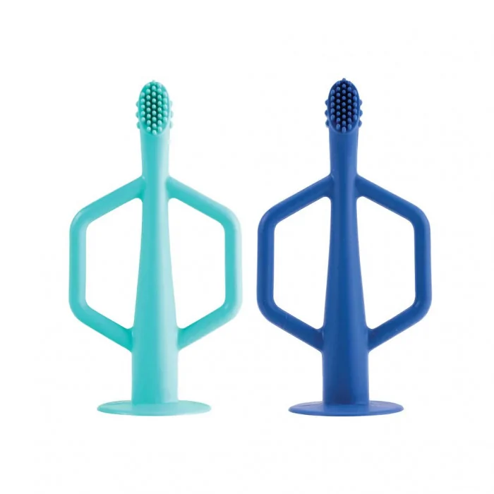 2 brosses à dents d'apprentissage en silicone Menthe / Bleu