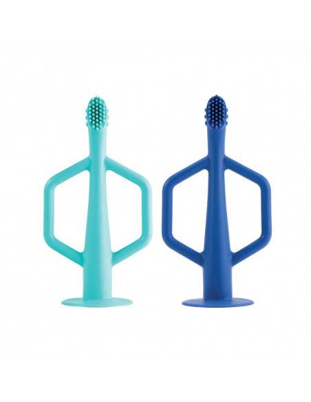 2 brosses à dents d'apprentissage en silicone Menthe / Bleu