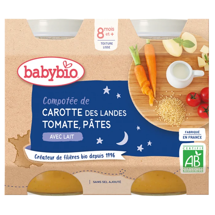 Babybio Carotte des Landes Tomate & Pâtes 2x200g 8m+ Céréales &