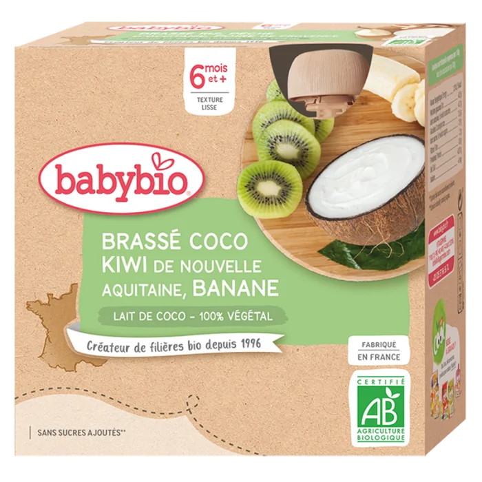 Babybio Brassé Lait de Coco Kiwi Banane 6m+ Céréales & Compotes