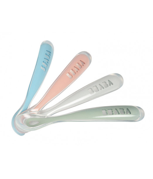 Lot de 4 cuillères 1er âge silicone Eucalyptus Béaba Vaisselle