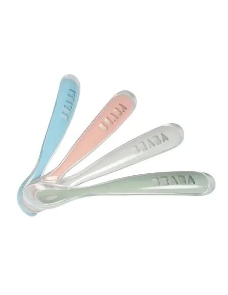 Lot de 4 cuillères 1er âge silicone Eucalyptus Béaba Vaisselle