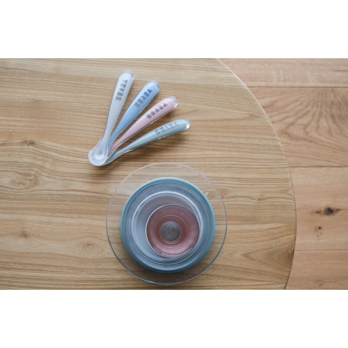 Lot de 4 cuillères 1er âge silicone Eucalyptus Béaba Vaisselle