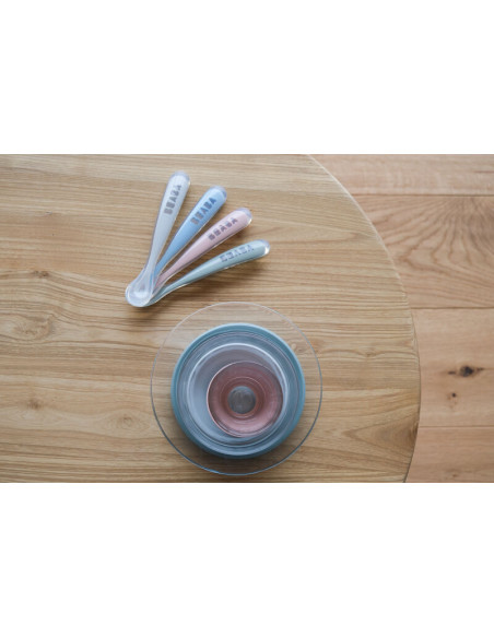 Lot de 4 cuillères 1er âge silicone Eucalyptus Béaba Vaisselle