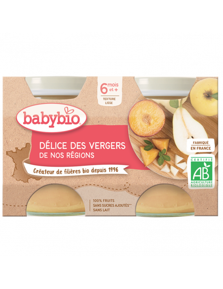 Babybio Dessert Pomme Poire Pêche Délices des Vergers 6m+