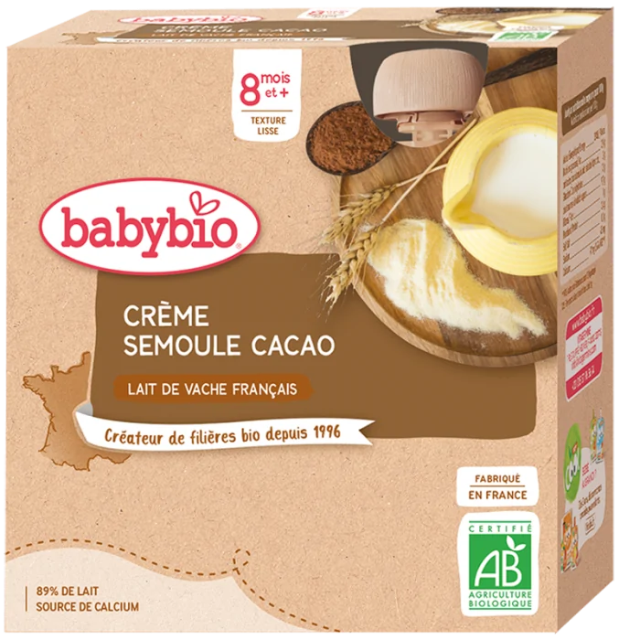 Babybio Crème Semoule Cacao 8m+ Céréales & Compotes - Babybio
