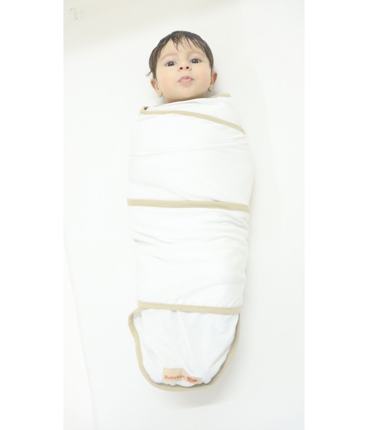 Couverture d'emmaillotage + Bonnet Blanc/Beige NV