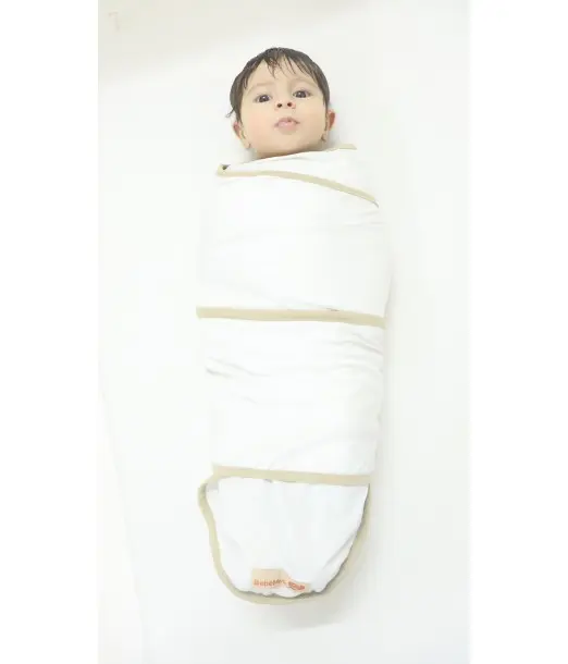 Couverture d'emmaillotage + Bonnet Blanc/Beige NV