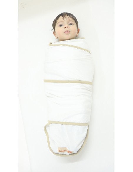 Couverture d'emmaillotage + Bonnet Blanc/Beige NV