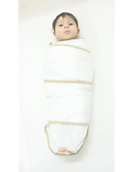 Couverture d'emmaillotage + Bonnet Blanc/Beige NV