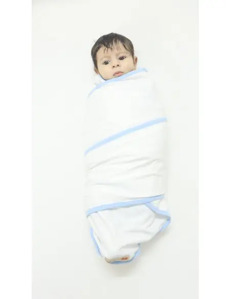 Couverture d'emmaillotage + Bonnet Blanc/Bleu