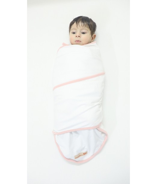 Couverture d'emmaillotage + Bonnet Blanc/Rose NV