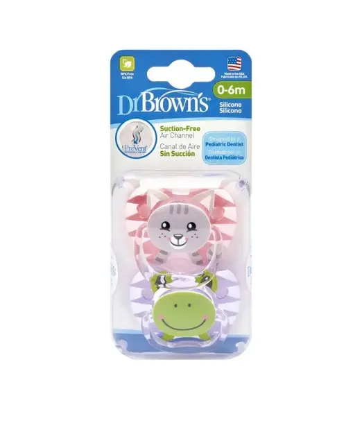 Dr. Brown’s Sucette 0-6m Cat & Frog Lot de 2 Sucettes - Dr
