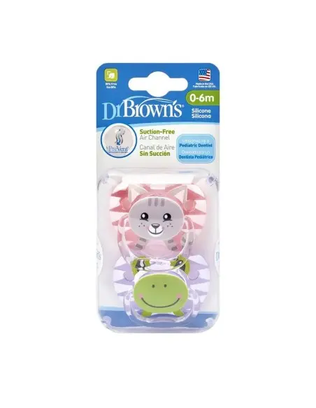 Dr Brown’s pacifier 0 to 6 months Cat & Frog pack of 2