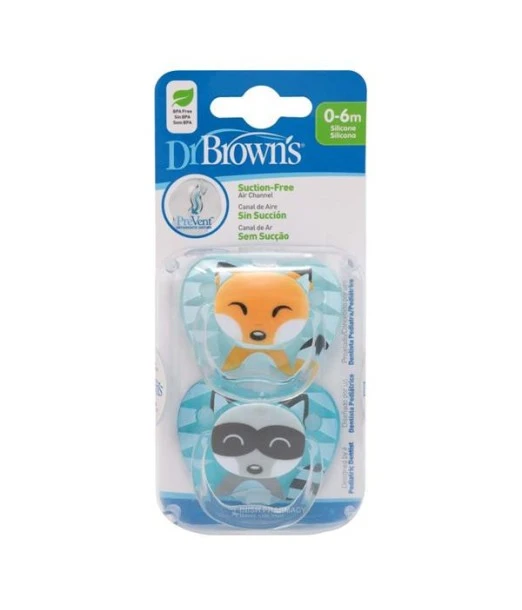Dr Brown’s pacifier from 0 to 6 months Fox & Lemur pack of 2