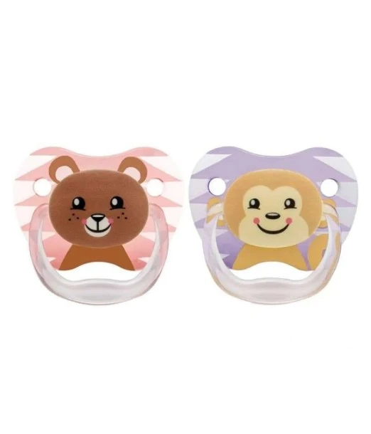 Dr Brown’s pacifier 6-18m Bear & Monkey - Girl pack of 2 2