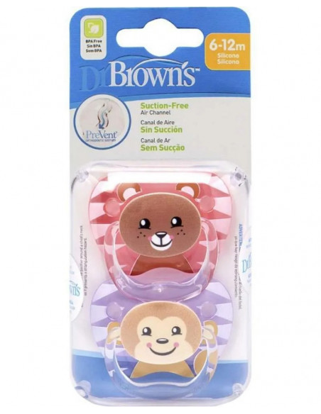 Dr. Brown’s Sucette 6-18m Bear & Monkey - Girl Lot de 2 Gel