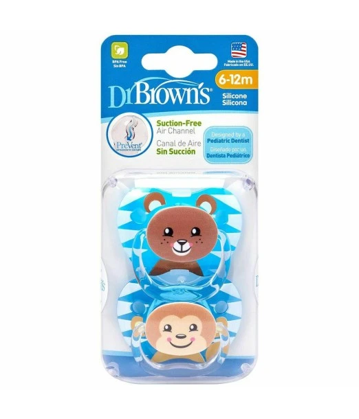 Dr Brown’s pacifier 6-18 months Bear & Monkey - boy pack of 2