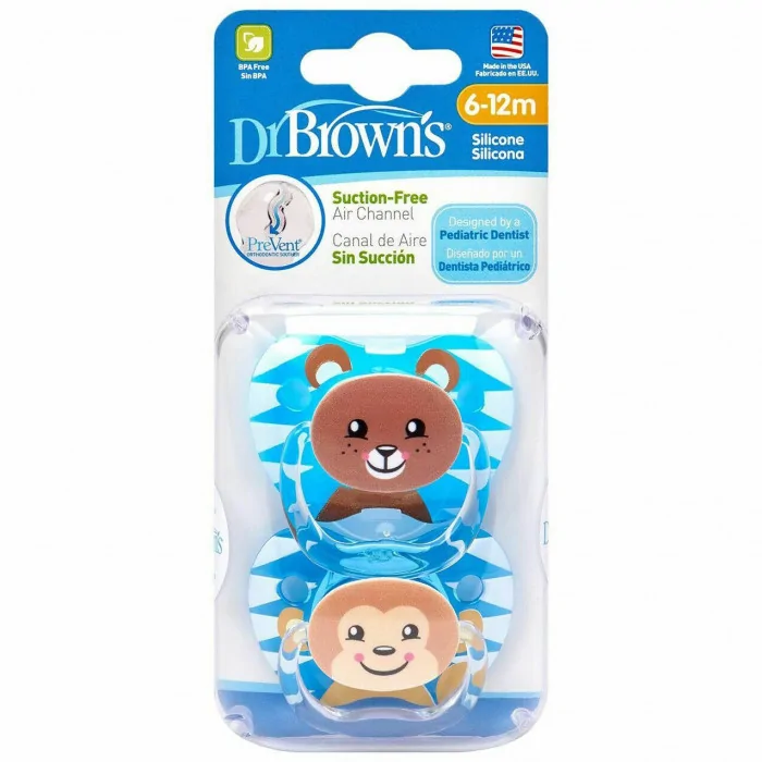 Dr. Brown’s Sucette 6-18m Bear & Monkey - Boy Lot de 2 Sucettes