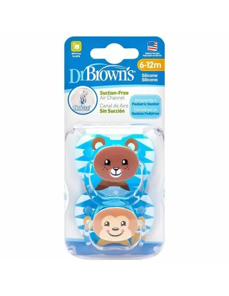 Dr Brown’s pacifier 6-18 months Bear & Monkey - boy pack of 2