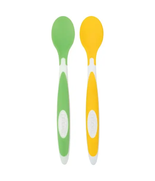 Dr Brown's 2 Cuillères à pointe souple Vert & Jaune 4m+