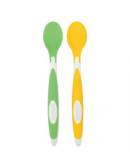 Dr Brown's 2 Cuillères à pointe souple Vert & Jaune 4m+