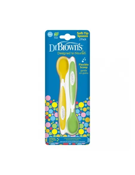 Dr Brown's 2 Cuillères à pointe souple Vert & Jaune 4m+
