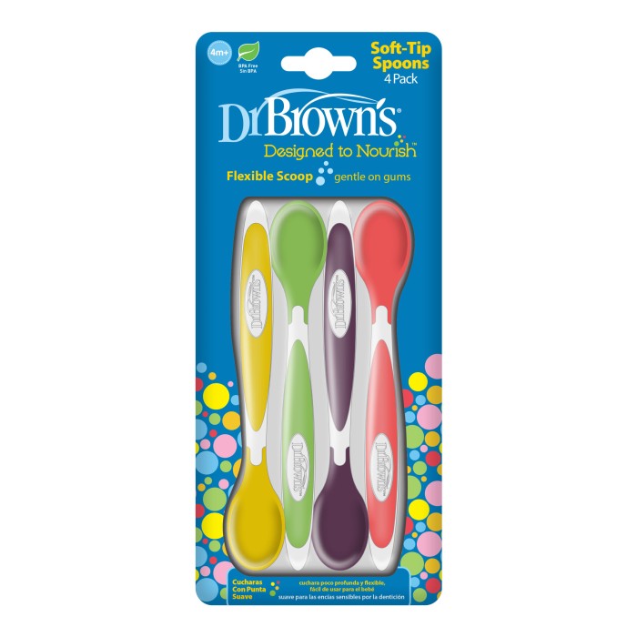 Dr Brown's 4 Cuillères à pointe souple 4m+ Vaisselle bébé - Dr