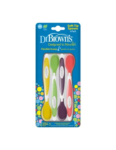 Dr Brown's 4 Cuillères à pointe souple 4m+ Vaisselle bébé - Dr