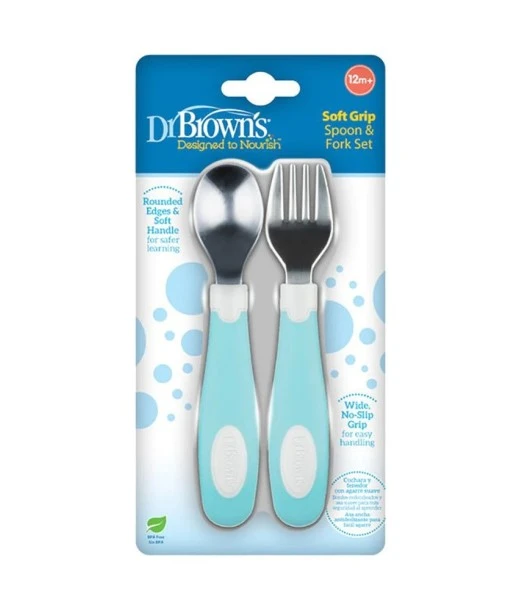 Dr Brown's stainless steel cutlery set, from 12 months, Blue 2