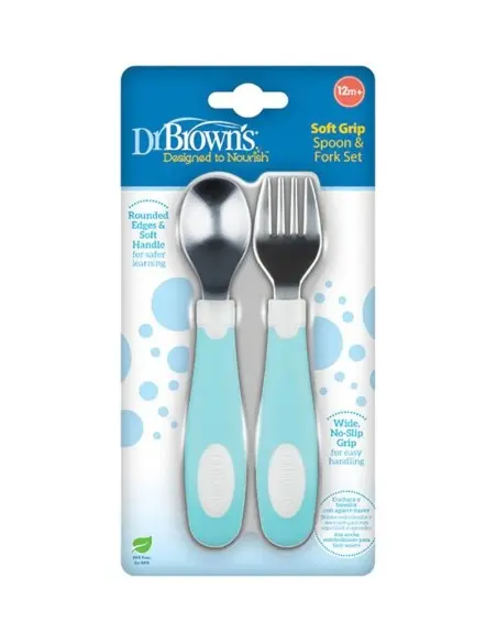 Dr Brown's stainless steel cutlery set, from 12 months, Blue — photo 2