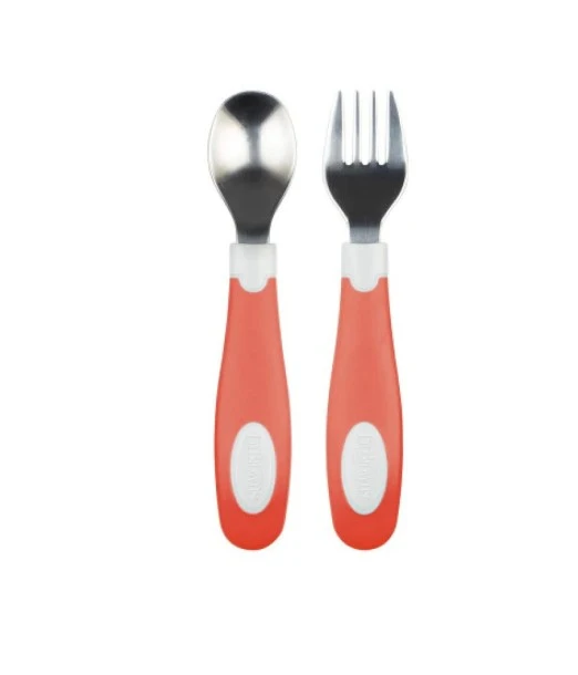 Dr Brown's stainless steel cutlery set from 12 months — Coral