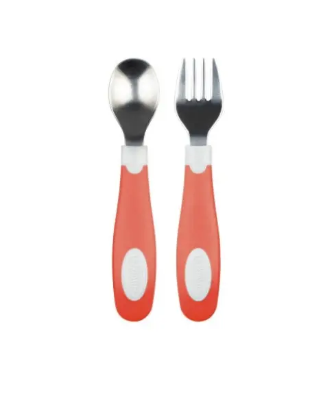 Dr Brown's stainless steel cutlery set from 12 months — Coral