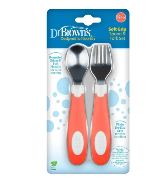 Dr Brown's stainless steel cutlery set from 12 months — Coral 2