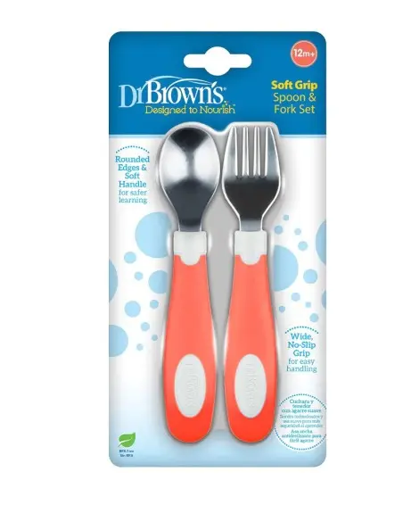 Dr Brown's stainless steel cutlery set from 12 months — Coral — photo 2