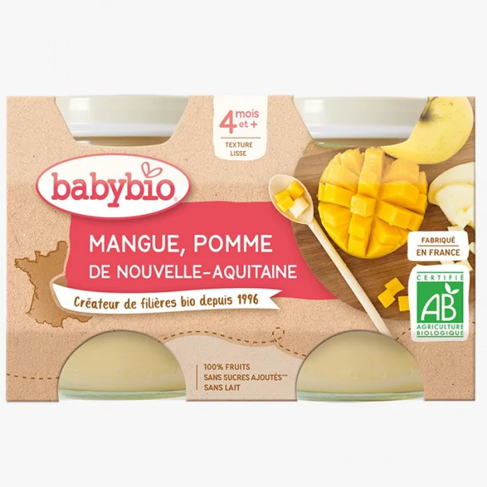 Babybio Petit pot pomme mangue (Dès 4mois) Céréales & Compotes 