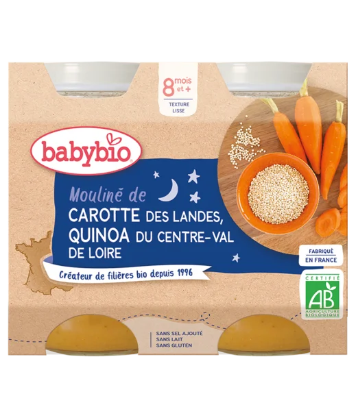 Babybio Carotte Quinoa 2x200g 8m+ Céréales & Compotes -