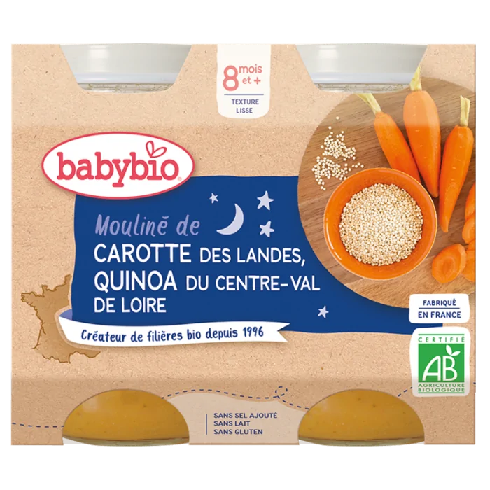 Babybio Carotte Quinoa 2x200g 8m+ Céréales & Compotes -