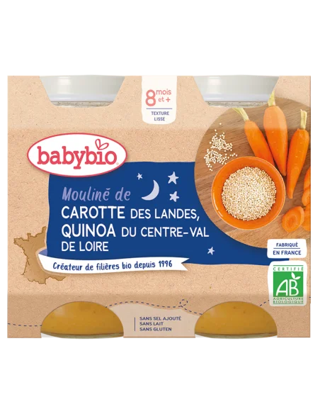 Babybio Carotte Quinoa 2x200g 8m+ Céréales & Compotes -