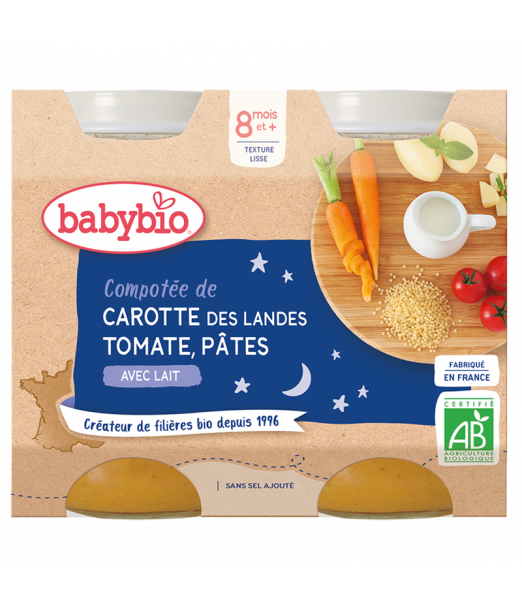 Babybio Carotte Tomate Pâtes 2x200g 8m+ Céréales & Compotes -