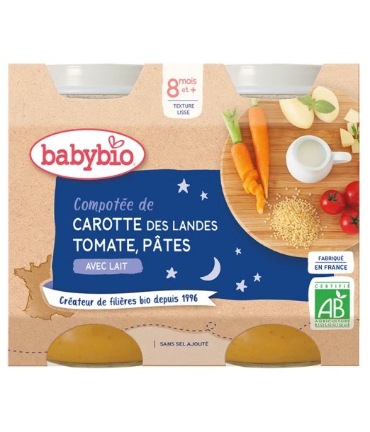 Babybio Carrot Tomato Pasta 2 x 200 g from 8 months