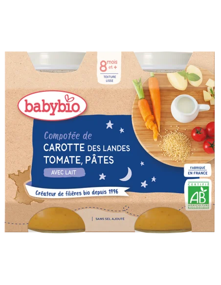 Babybio Carotte Tomate Pâtes 2x200g 8m+ Céréales & Compotes -