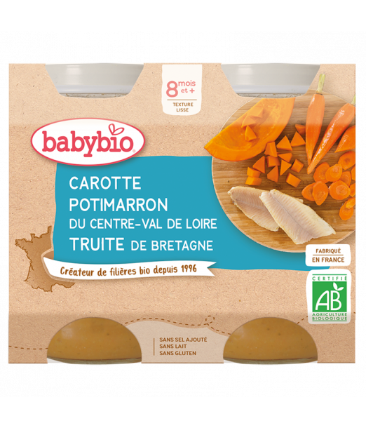 Babybio Carotte Potimarron Truite 2x200g 8m+ Céréales &
