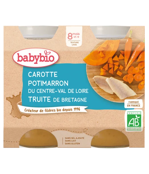Babybio Carotte Potimarron Truite 2x200g 8m+ Céréales &