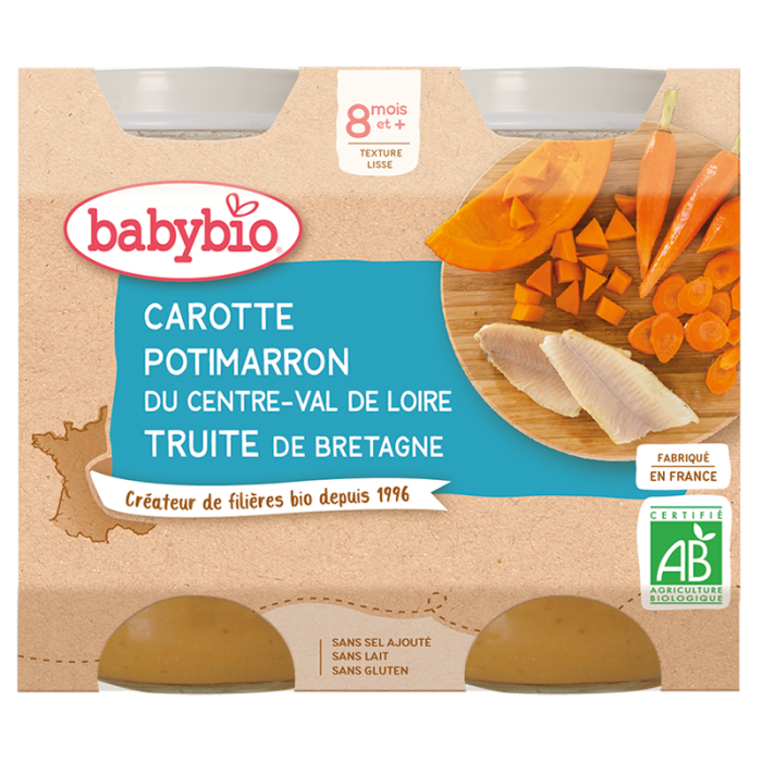 Babybio Carotte Potimarron Truite 2x200g 8m+ Céréales &