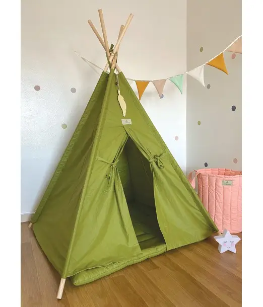 Minitribe Tente Tipi avec tapis matelassé – Vert Déco chambre